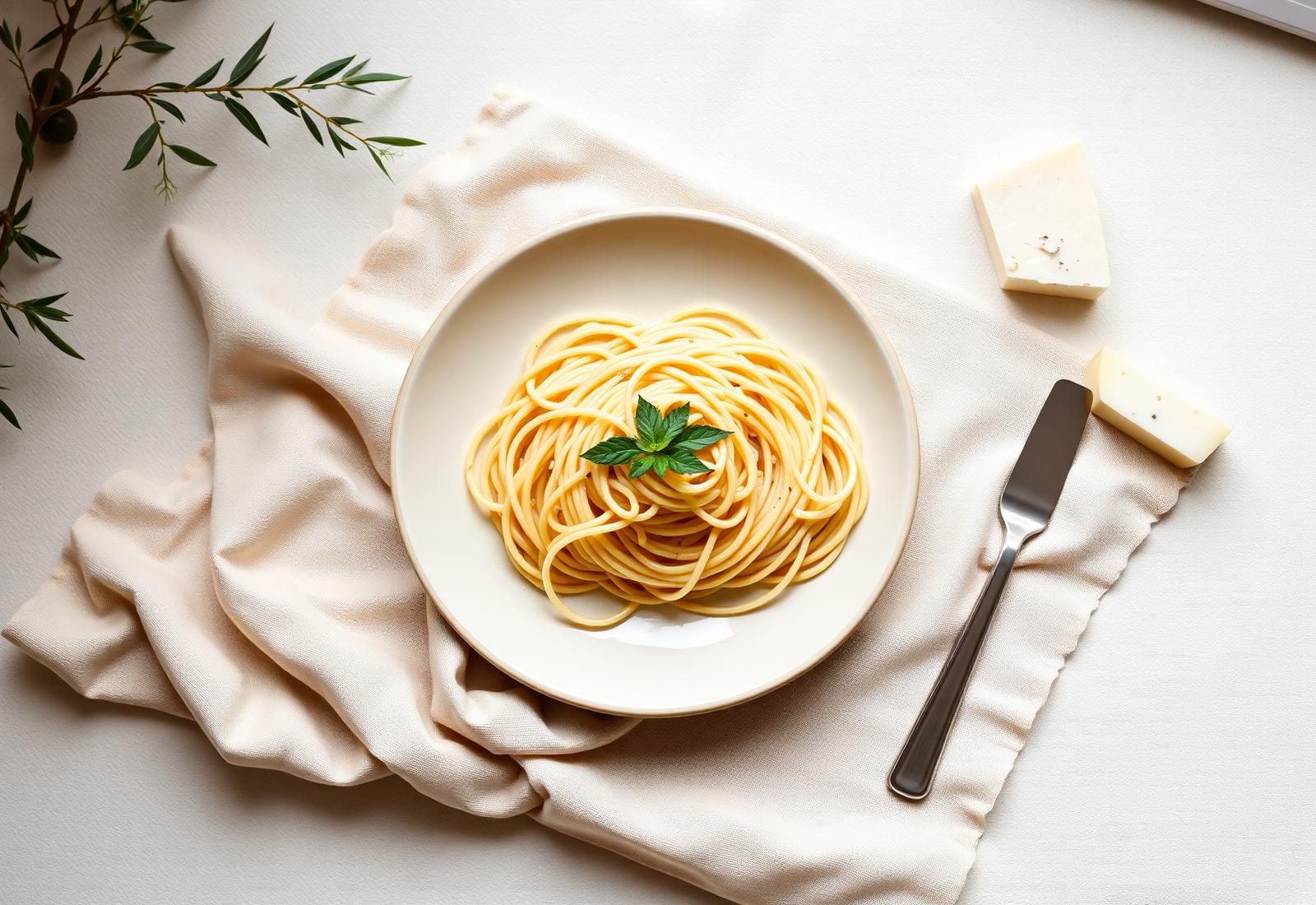 Piatto di spaghetti alla carbonara con guanciale croccante e pepe nero